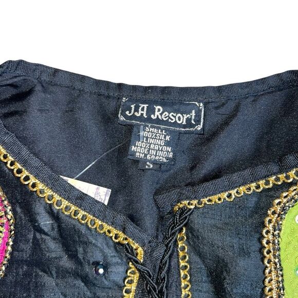 Colorful Silk Jacket with Heart Appliqué by JA Resort Oversized Size S - Picture 7 of 7